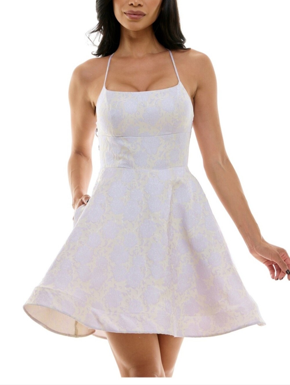 B. Darlin White with Purple Floral Plus Size Mini Dress 18W